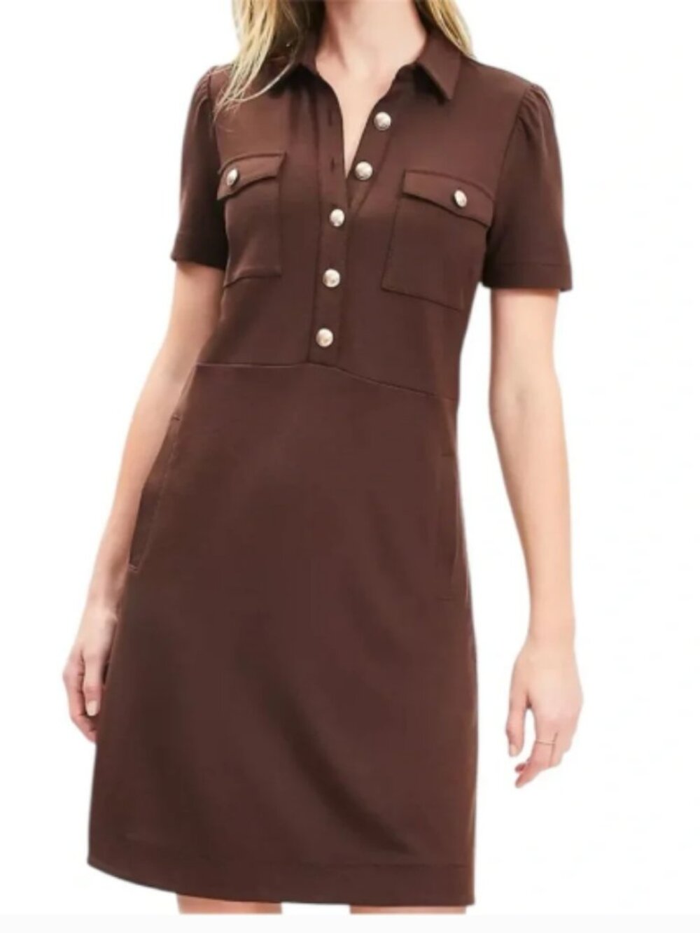 LOFT Ponte Mini Pocket Dress; EUC; Size 12; Brown